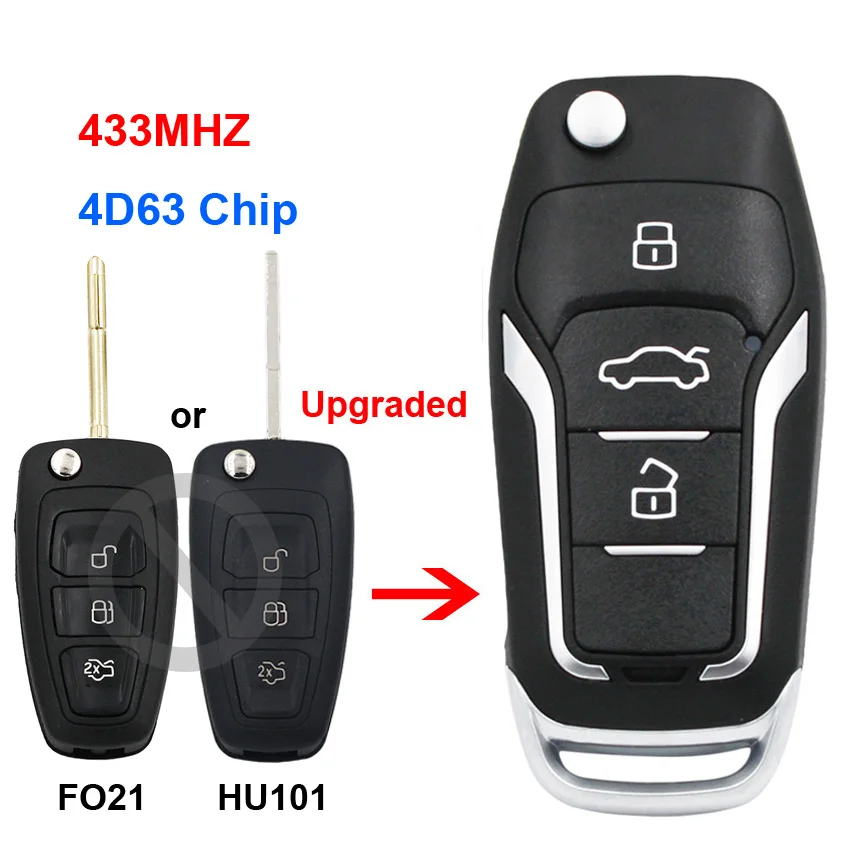 3 Button Remote Key 433MHz With Chip 4D63 For Focus Max Galaxy Mondeo EC