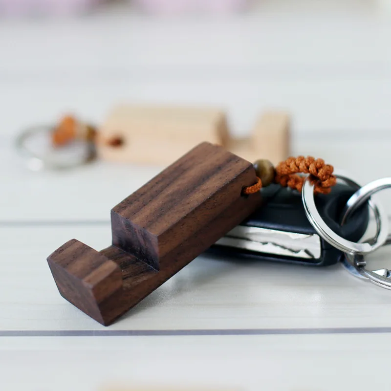 

Universal Wooden Phone Holder Stand Bracket Stent + Key Chain Ring Keyring