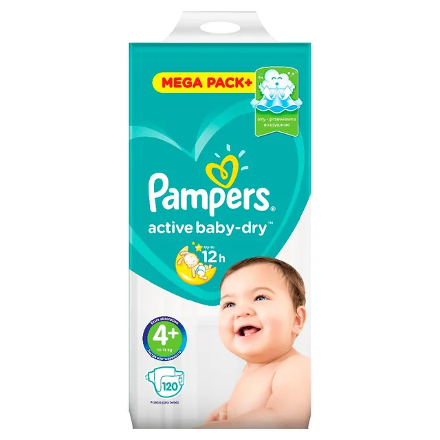 Подгузники Pampers Active Baby-Dry 9-16 кг, 4+ размер, 120 шт.