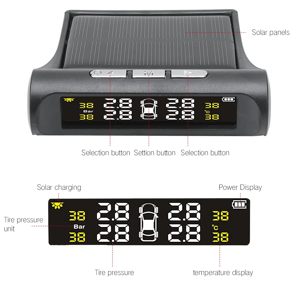 Система контроля давления в автомобильных шинах на солнечных батареях, инструмент для контроля давления воздуха в автомобильных колесах, датчик давления в шинах