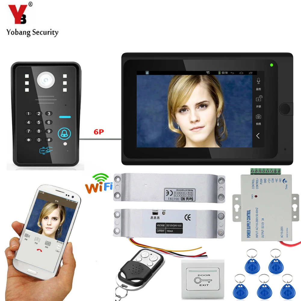 

Yobang Security Wifi Wireless APP Control 7 Inch Monitor Video Doorbell Visual Home Video Intercom System+Door Lock Power Supply