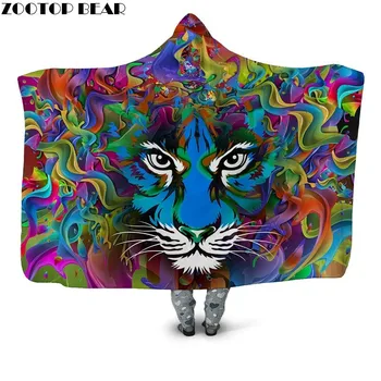 

Cool Tiger Plush Blanket Adult Fashion Wearable Hooded Blanket Home Office Bedspread Animal Casual Fleece Throw Blanket