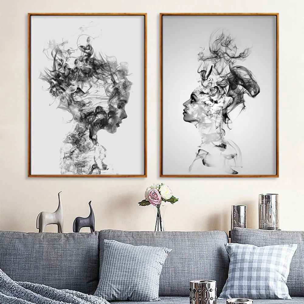 Abstract wall art deco painting black white canvas figure painting 12.12