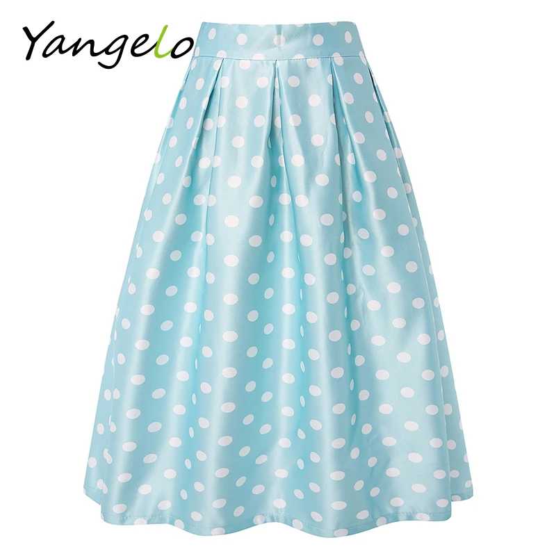 

New Casual Polka Dots Printed Flared Tutu Circle Pleated Midi Skater Skirts High Waist Fall Winter Women Saias