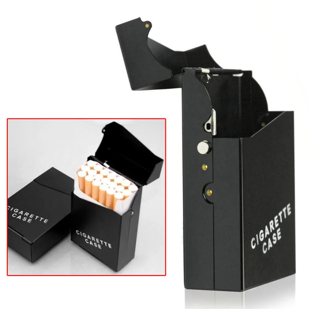 Алюминиевый Чехол для курения табака 20 сигарет портативный светильник контейнер для хранения сигар коллекция мужской подарок черный