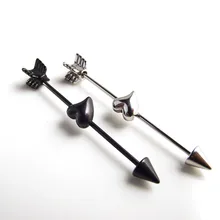 1 Peça 16G Coração Longa Reta Industrial Barbell Anéis de Seta do Cupido Seta Amor Tragus Ear Piercing Body Jewelry