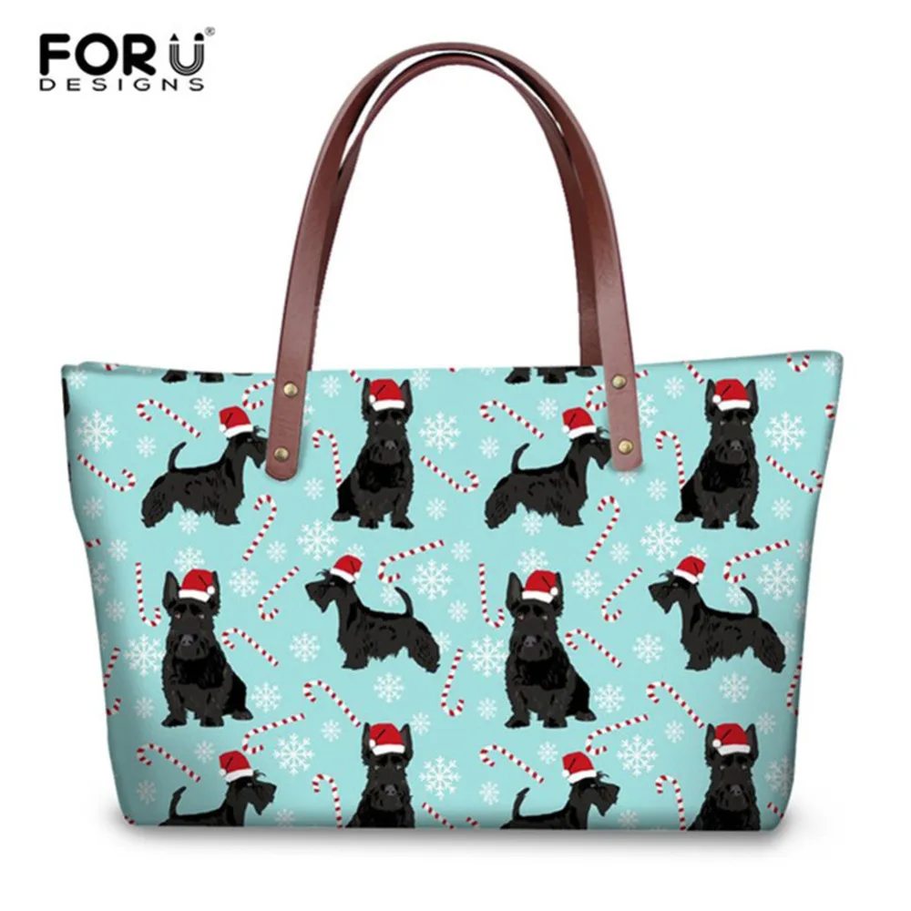 

FORUDESIGNS Women Large Capacity Casual Tote Handbags 3D Scottish Terrier Lady Travel Shoulder Bags Dogs Printing Top Handle Bag