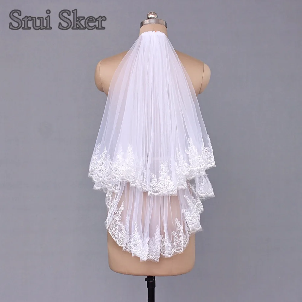 

Simple Short Tulle Wedding Veils Sequins Two Layer White Or Ivory Wedding Veil with Comb For Weddings Accessories