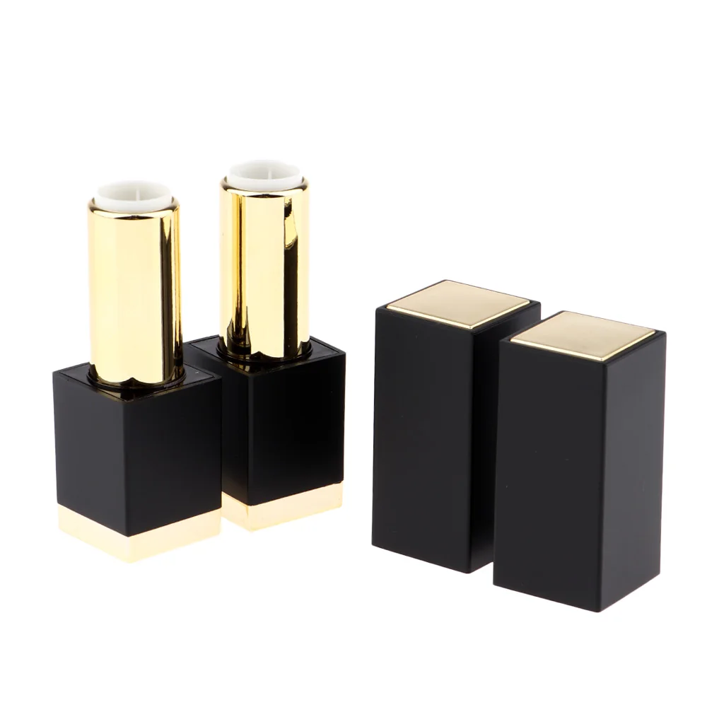 2Pcs Black Plastic Makeup Cosmetic DIY Lipsticks Lip Balm Empty Container Square Tube Empty Lipstick Tube