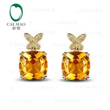 CaiMao 18KT/750 желтое золото 18,3 ct натуральный цитрин& 0,18 ct полный разрез Алмазный обручальные Серьги с драгоценными камнями