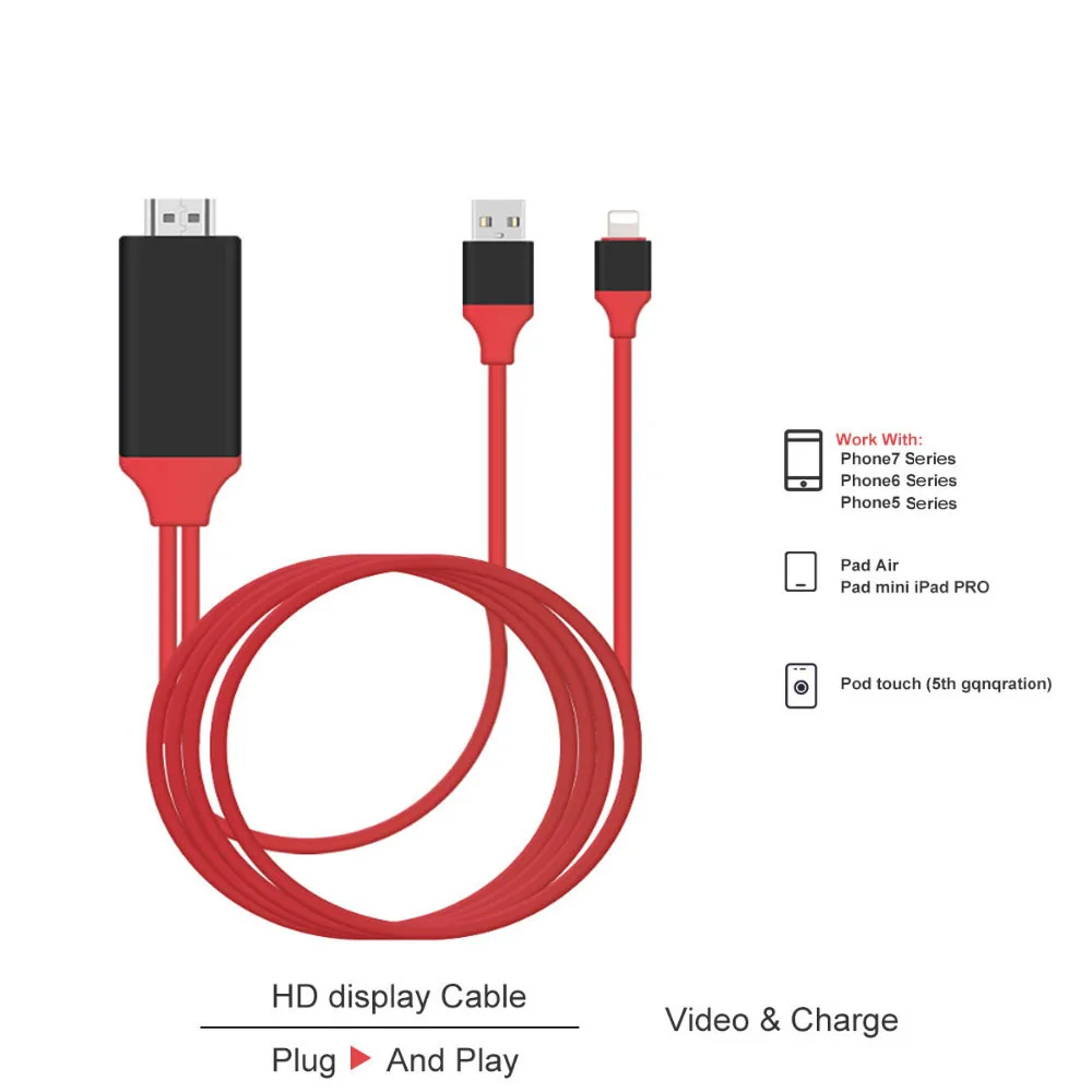 1080P 8 Pin to HDMI Converter Wire For Lightning To HDMI HDTV Adapter