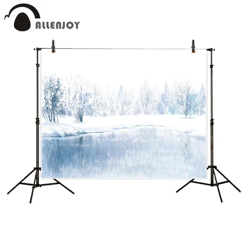 

Allenjoy photography backdrop Pure white snow lake frozen tree reflection winter cold background photo studio camera fotografica