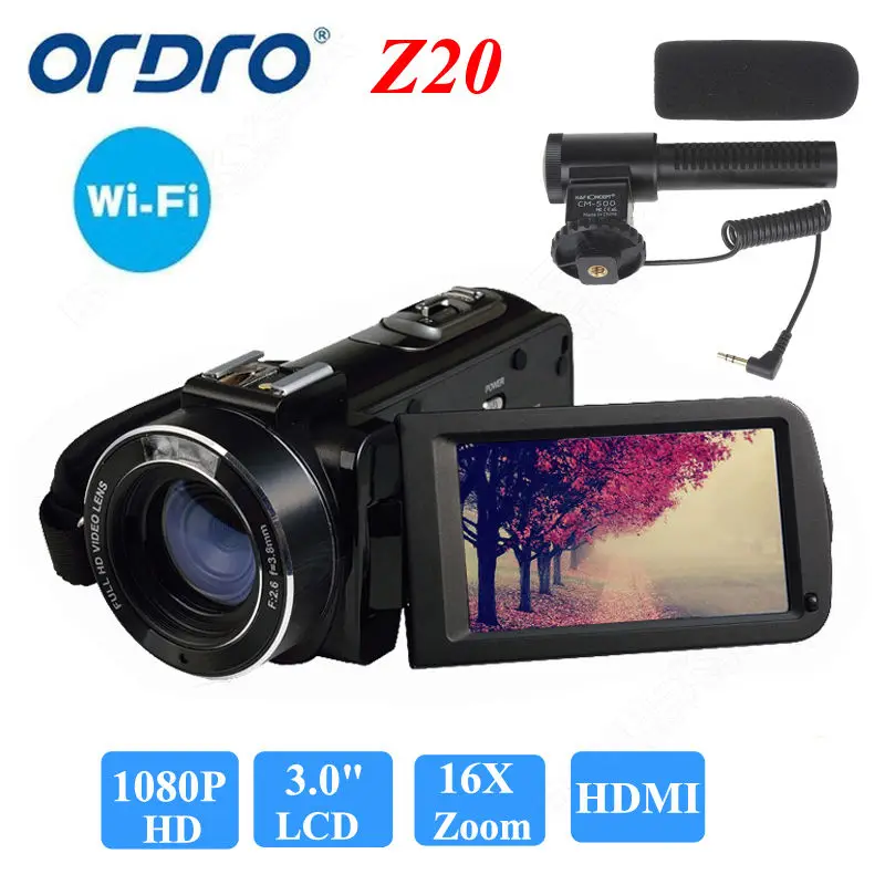 

ORDRO HDV-Z20 WIFI 1080P Full HD Digital Video Camera Camcorder 24MP 16X Zoom Recoding 3.0" LCD Screen remote control