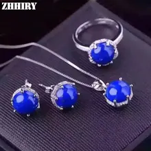 Женский Натуральный Синий Лазурит украшение с жемчугом набор из 925 стерлингового серебра ожерелье кулон серьги кольцо
