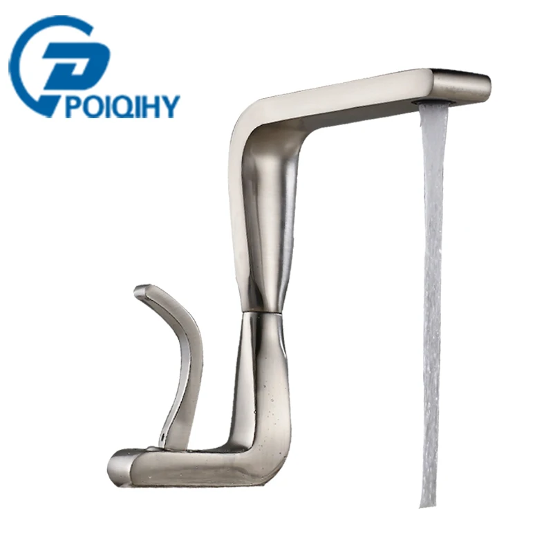 

POIQIHY Basin/Bathroom Faucet Brushed Nickle Artistic Design Deck Mounted Basin Water Tap Single Handle Single Hole Mixer Tap