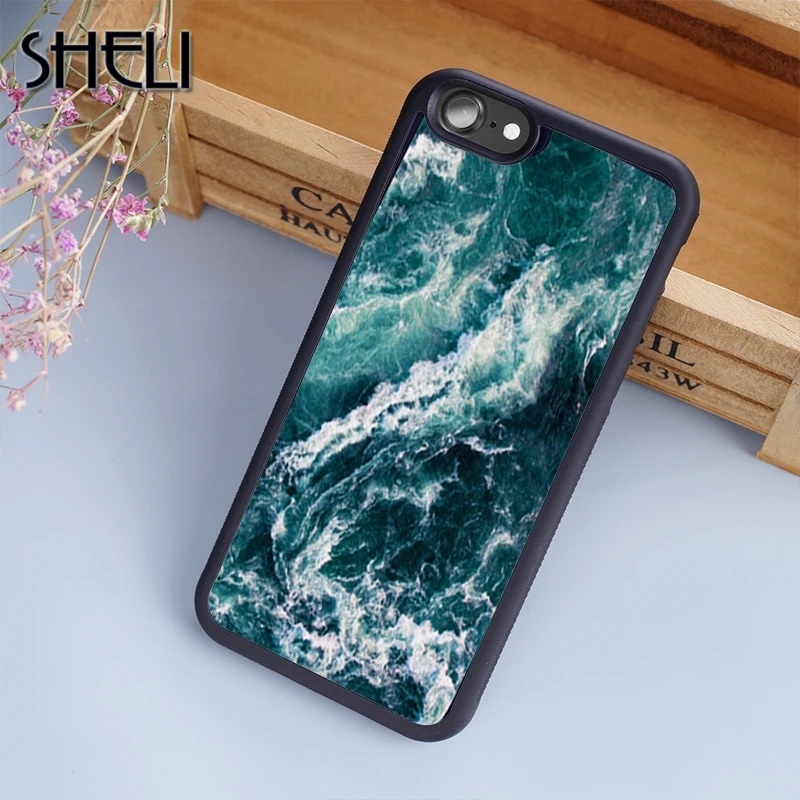 SHELI Waves Deep Blue Ocean Sea Wavy Phone Case For iPhone 5 6s 7 8 plus 11 pro X XR XS Max Samsung Galaxy S6 S7 edge S8 S9 |