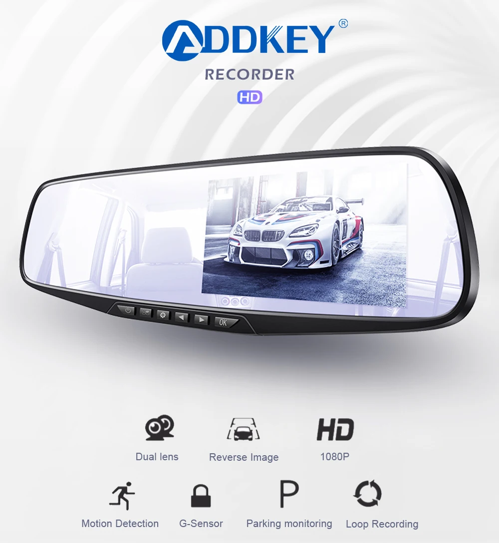 ADDKEY Full HD 1080P Автомобильный видеорегистратор Камера авто 4,3 дюймов зеркало заднего вида цифровой видеорегистратор двойной объектив регистратор видеокамера