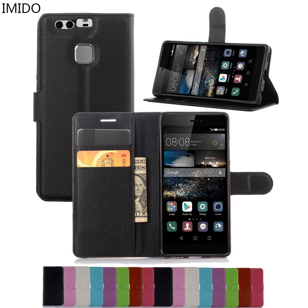 

IMIDO Wallet Stand Flip Cover For Huawei P9 P 9 EVA-L09 EVA-L19 EVA-L29 5.2 Inch PU Leather Magnetic With Card for P9 P 9