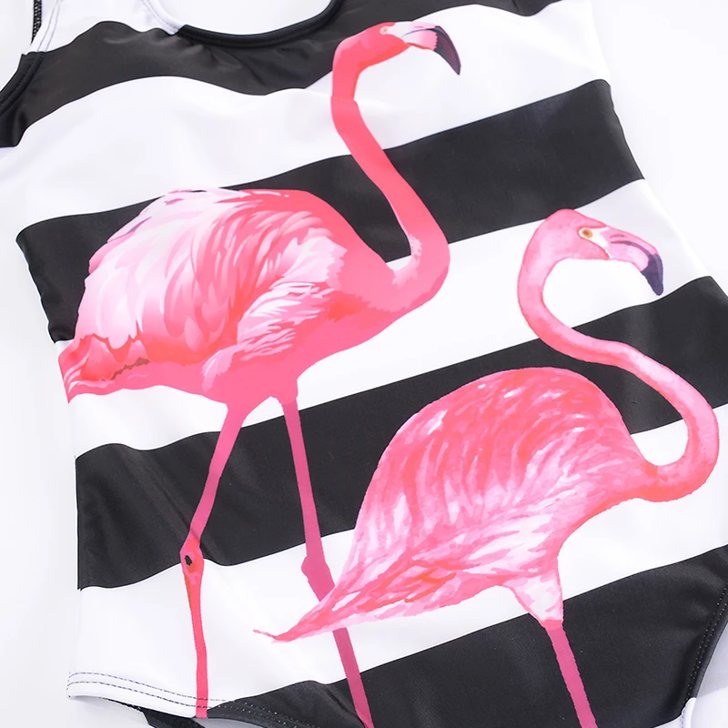 Flamingo Print Swimwear Women One Piece Swimsuit Sexy Bodysuit Low
