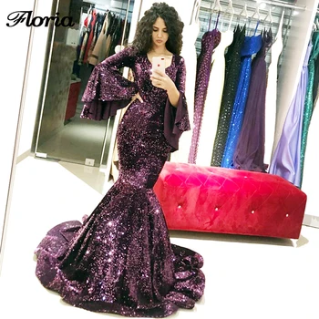 

Shining Sequins V Neck Long Evening Dresses For Weddings Robe De Soiree Arabic Dubai Prom Dress 2019 Saudi Arabia Party Gowns