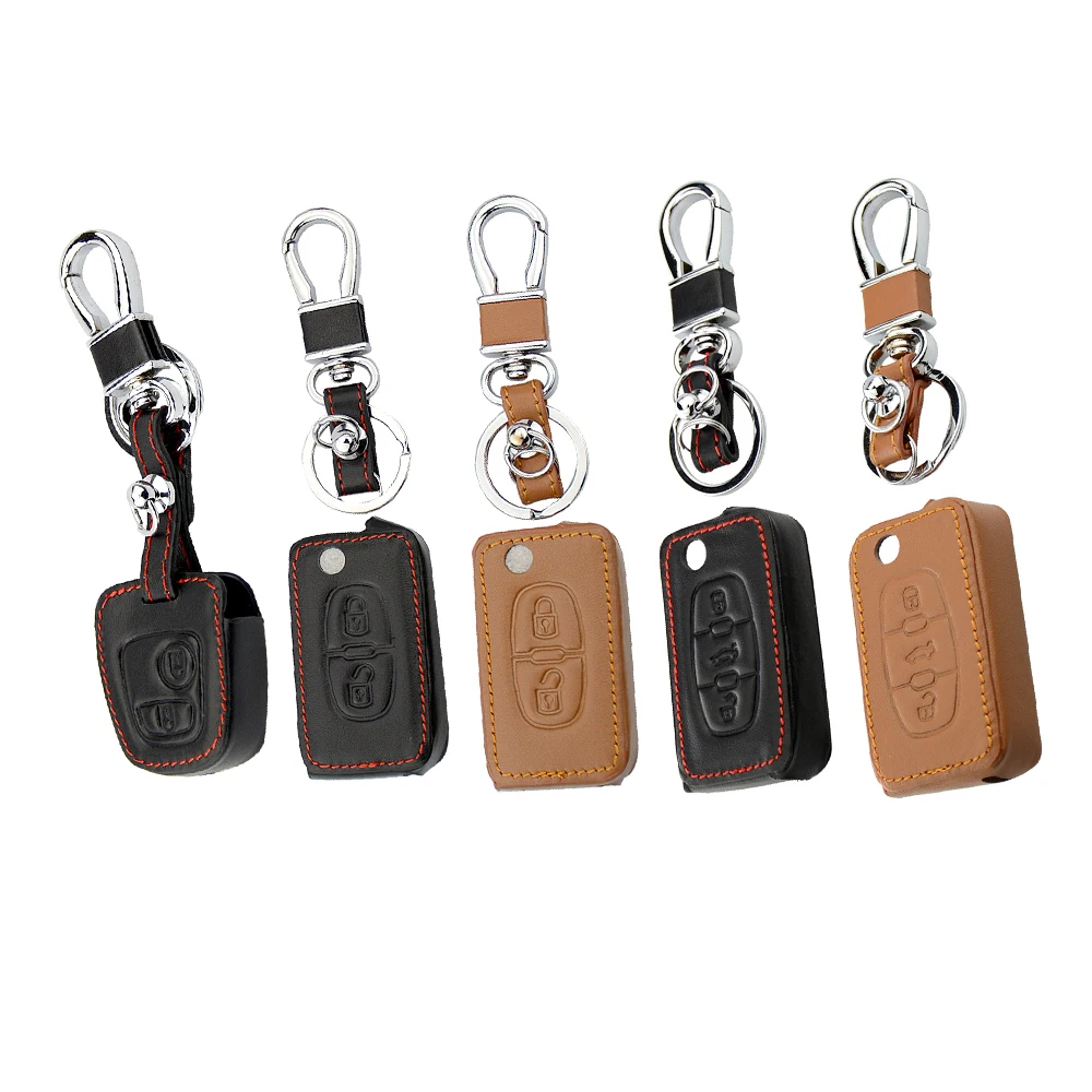 

Car Leather Key Cover For Peugeot 407 308 3008 508 207 208 307 408 For Citroen Auto Key 2/3 Buttons Protector Cover Case shell