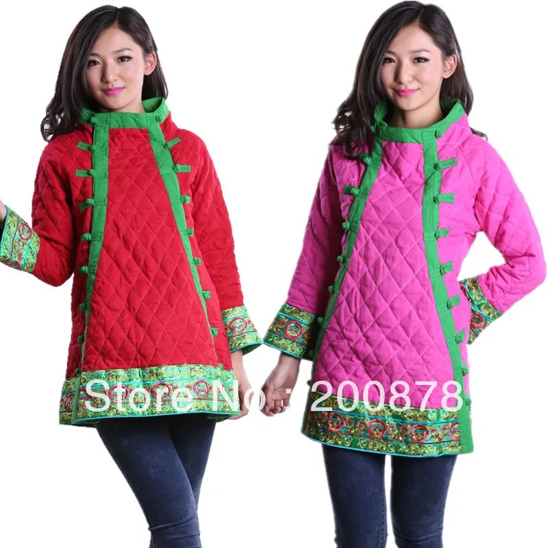 

TDC11   National trend chinese style vintage embroidery linen wadded jacket chinese style cotton-padded jacket casual plaid