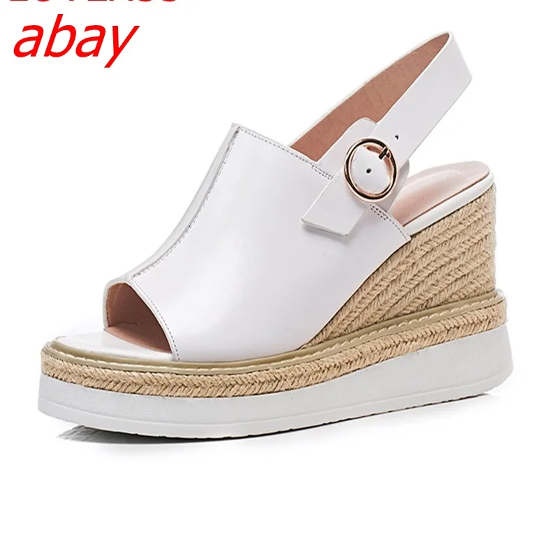 

abay Fashion wedge with fish mouth sandals female summer leather thick bottom muffin with casual wild new shoes