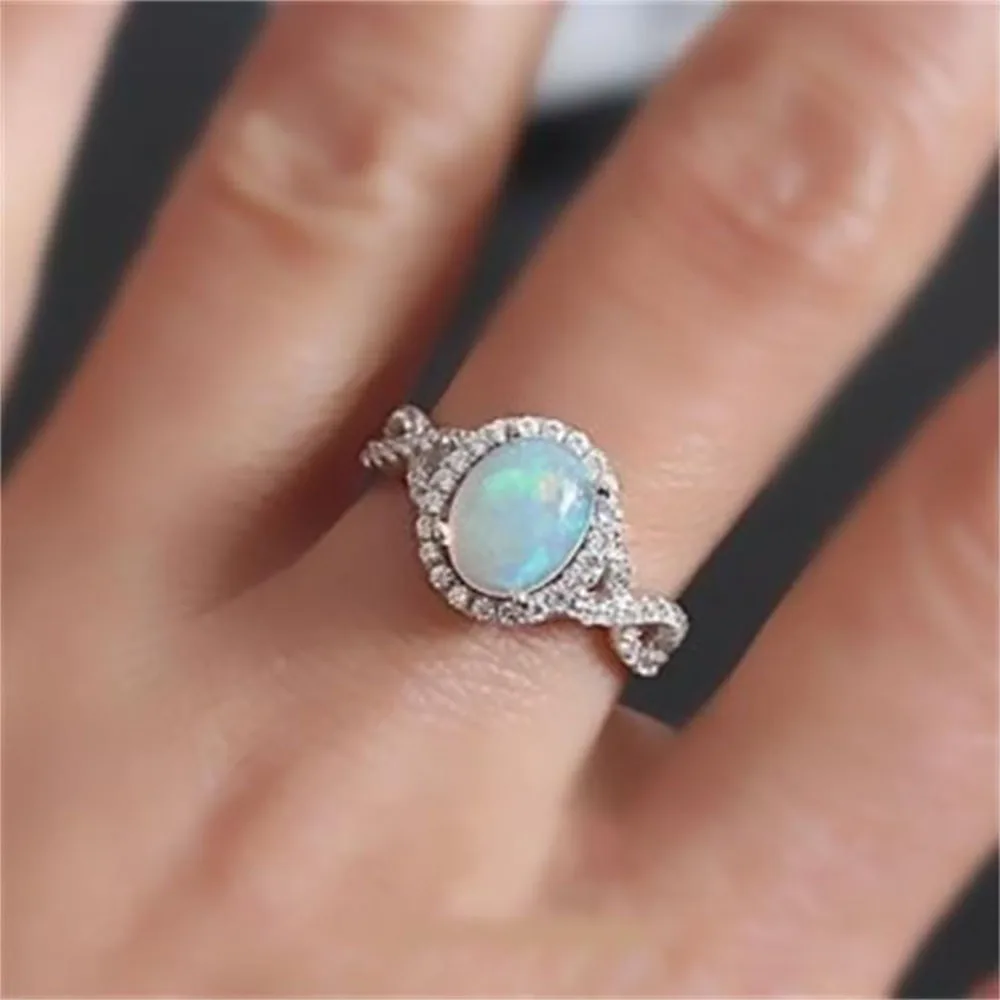 FAMSHIN Bohemian Vintage Silver Color Opal Stone Rings Women Fashion Ring Wedding Engagement Rings Jewelry Dropshipping 2018 New