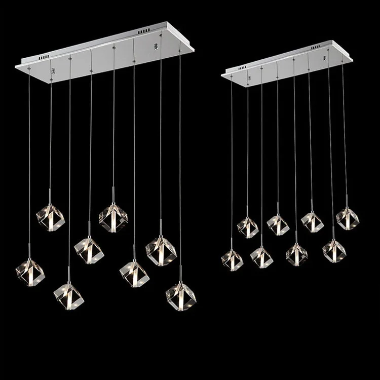 Crystal Cube Hanging Bar Counter Pendant Light Dining Room Restaurant