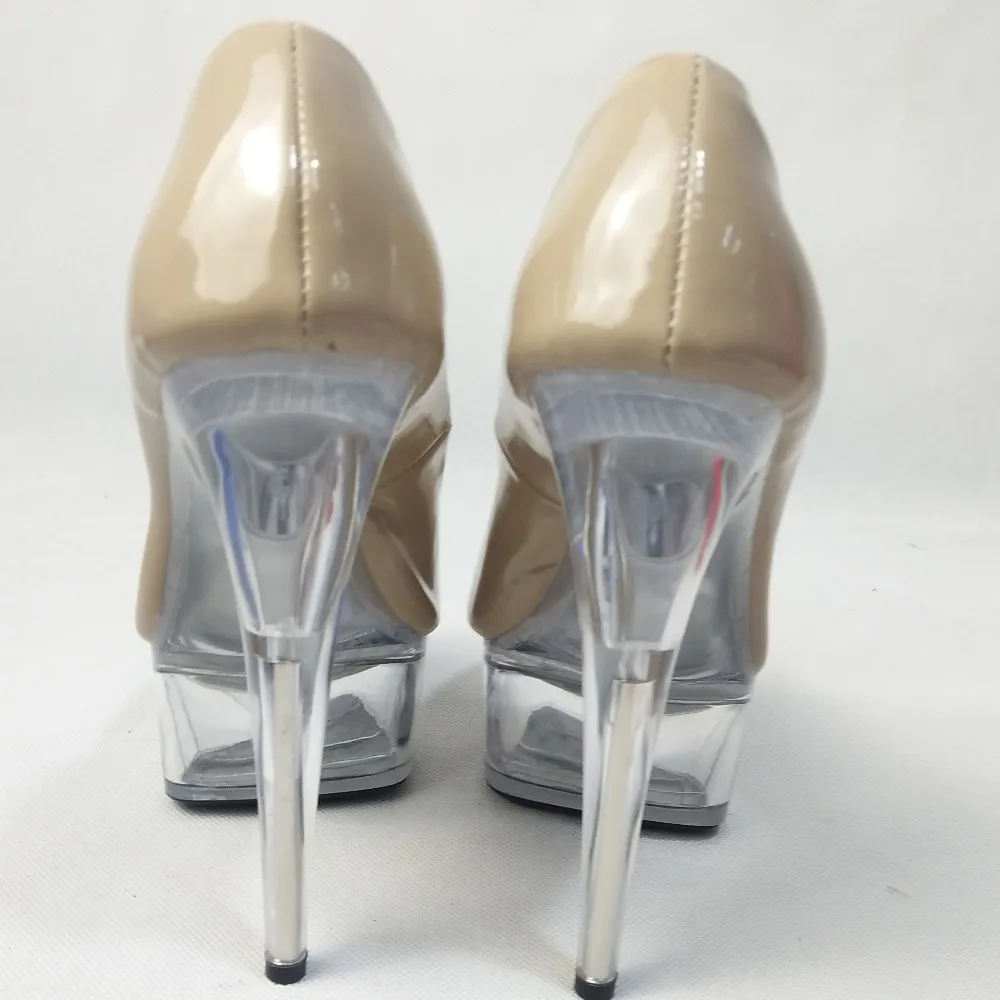 2018 Sexy Women's 15cm Super High Heel Pumps Patent Leather Crystal Platform Shoes 6 inch beige Party Dance Pumps