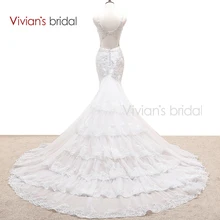 Vivian's Bridal Multi Layers Mermaid Wedding Dress Beaded Sequin Lace V Neck Sleeveless Backless Wedding Gown WD55017