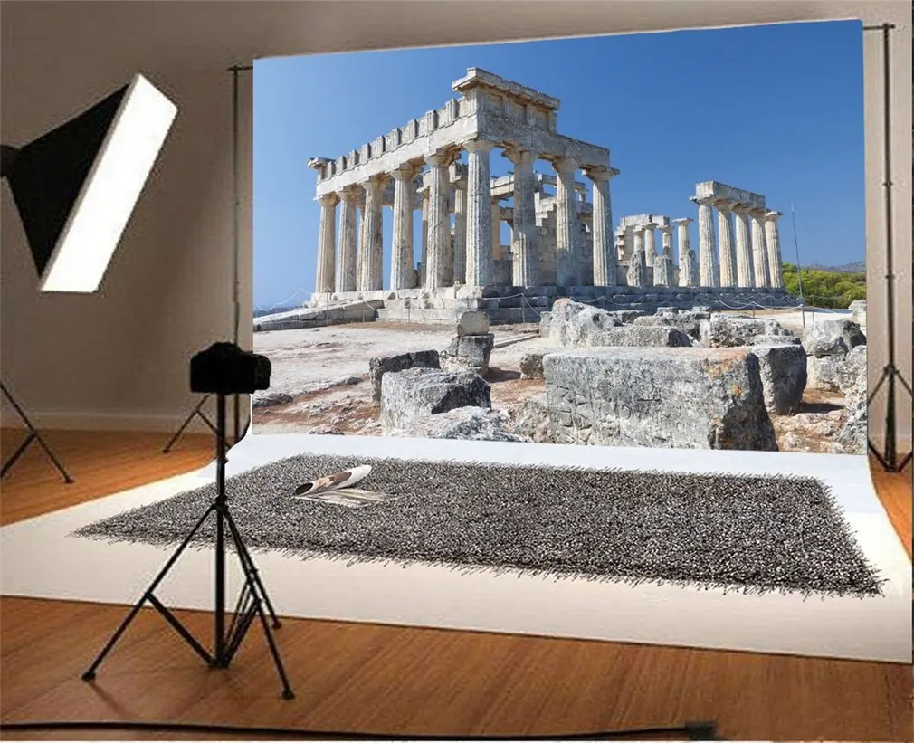 

Photography Backdrop Temple of Aphaea Athina in Greece Landmark History Building Photo Background Party