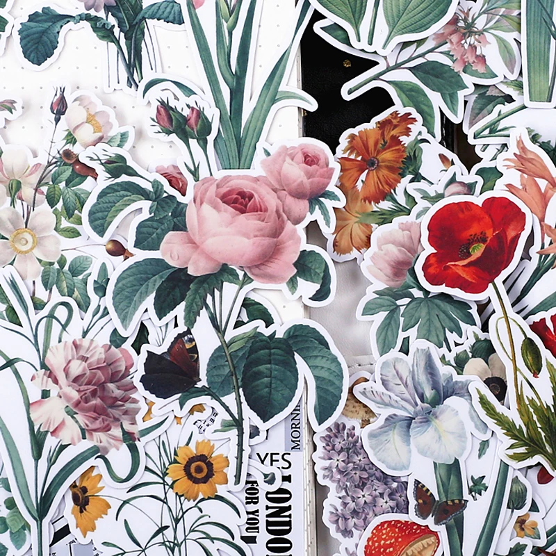 

52pcs Creative Self-made watercolor Fresh flowers background scrapbooking Stickers /Decorative Sticker /DIY Craft Photo TZ166