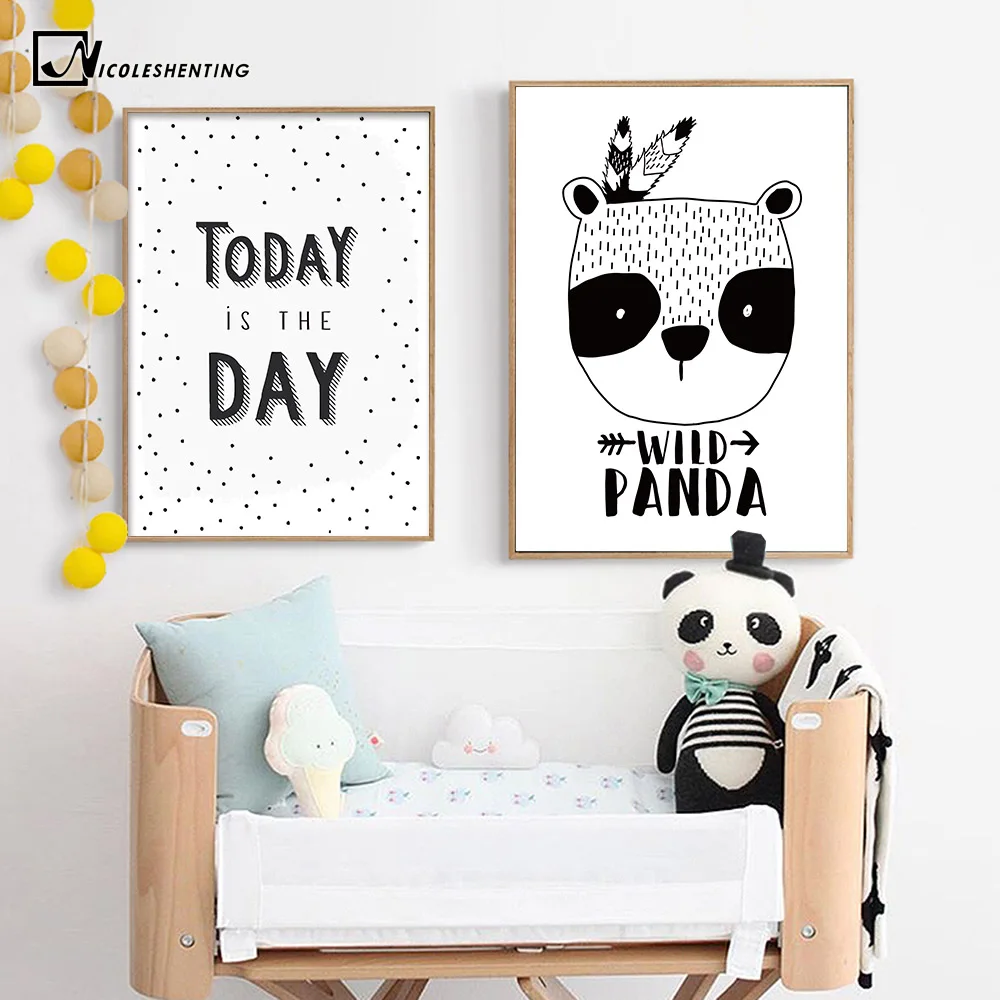 Motivation Zitate Poster Druckt Bär Panda Poster Schwarz Weiß Leinwand Kunst Malerei Kindergarten Wand Bild Baby Schlafzimmer Dcoration in Motivation Zitate