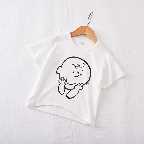 Детская одежда, летняя одежда, Милая футболка с короткими рукавами и рисунком для мальчиков и девочек - Цвет: Белый