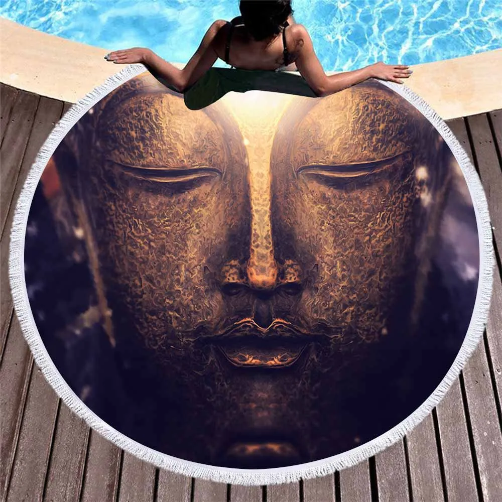 Lannidaa загадочная статуя Будды круглое пляжное полотенце для взрослых микрофибра Крытый уличный Коврик для йоги домашний декор диван стол Крышка - Цвет: Color 04