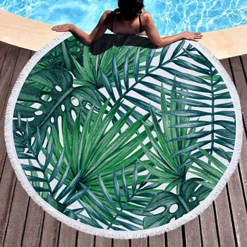 

Green Tropical Round Beach Towel For Adults Flamingo Microfiber Towels Large Microfibre Serviette de plage Tapestry Mat