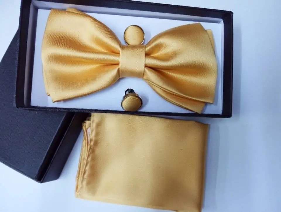 Light gold Подарок мужчине шелк подарки для мужчин бабочкой Карманный площадь кешью цветы галстук-бабочка и платок носовой платок с запонки box set - Цвет: Light gold