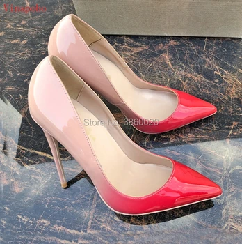 

Vinapobo New Spring Summer Rainbow Print Gradient Color Pointed Toe Pumps Stiletto Heels 12cm Patent Leather Wedding women Shoes