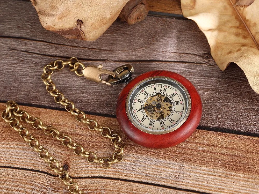 新款红铜木罗马刻度怀表复古木纹 直板无盖手动机械怀表 外贸热卖