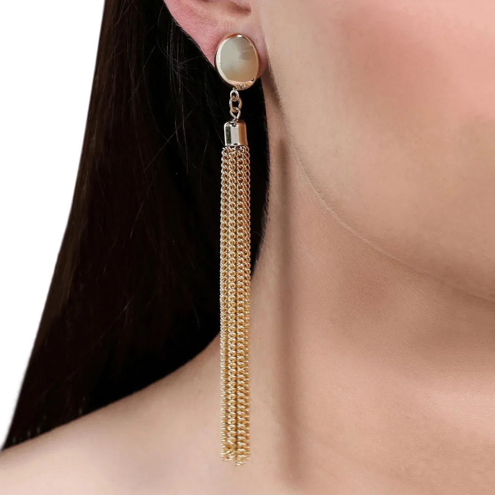Simple Fashion Long Chain Tassel Drop Earrings Party Super Long Dangle