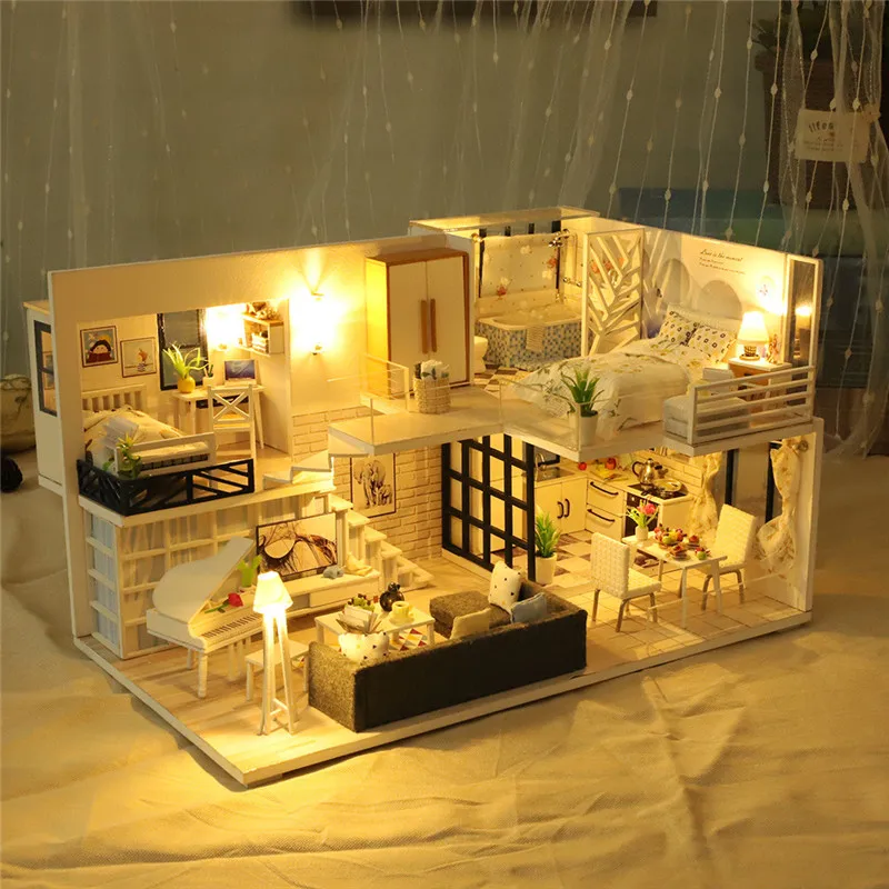 Креативный подарок 3D Деревянный DIY миниатюрный дом светодиодный мини кукольный