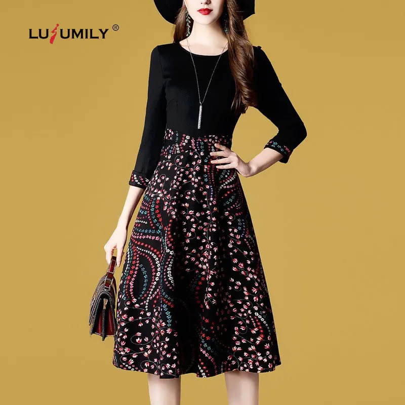 Lusumily Ретро бархатное вышитое платье с цветочным принтом Vestido Invierno Mujer 2019 Для