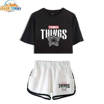 

Stranger Things Women Two piece Set Fashion Summer Short Sleeve Crop Top+Shorts New Arrival Hot Sale Casual Streetwear Clothes