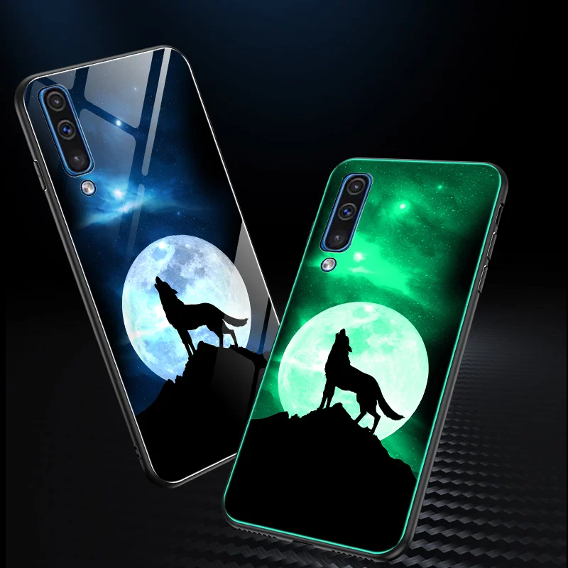 

For Samsung Galaxy A50 A30 Case Luxury Luminous Hard Tempered Glass Protective back Cover Case for samsung a30 a50 phone shell