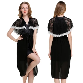 

Women Nightgowns Satin silk Night Dress Sexy Spaghetti Strap V-Neck Lace Casual Home Dress Night Shirt Sleepwear Nightwear