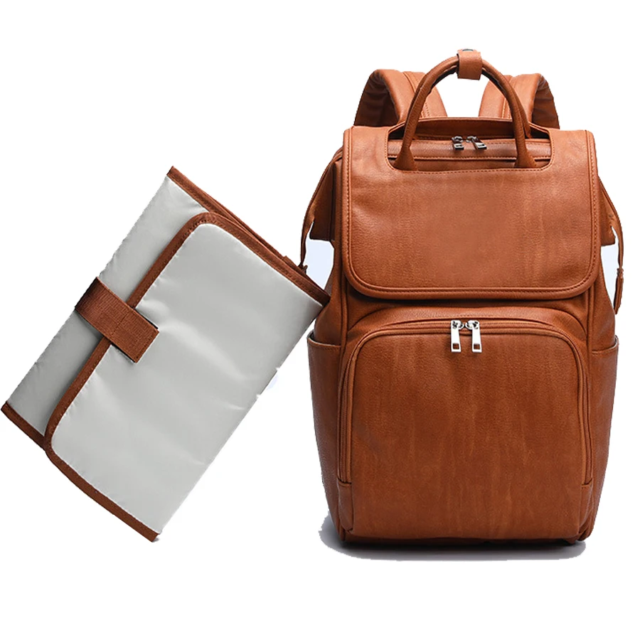 

PU Leather Baby Diaper Bag with Changing Pad and Stroller Strap,Maternity Bag Nappy Bag Mommy Travel Backpack Baby Changing Bag