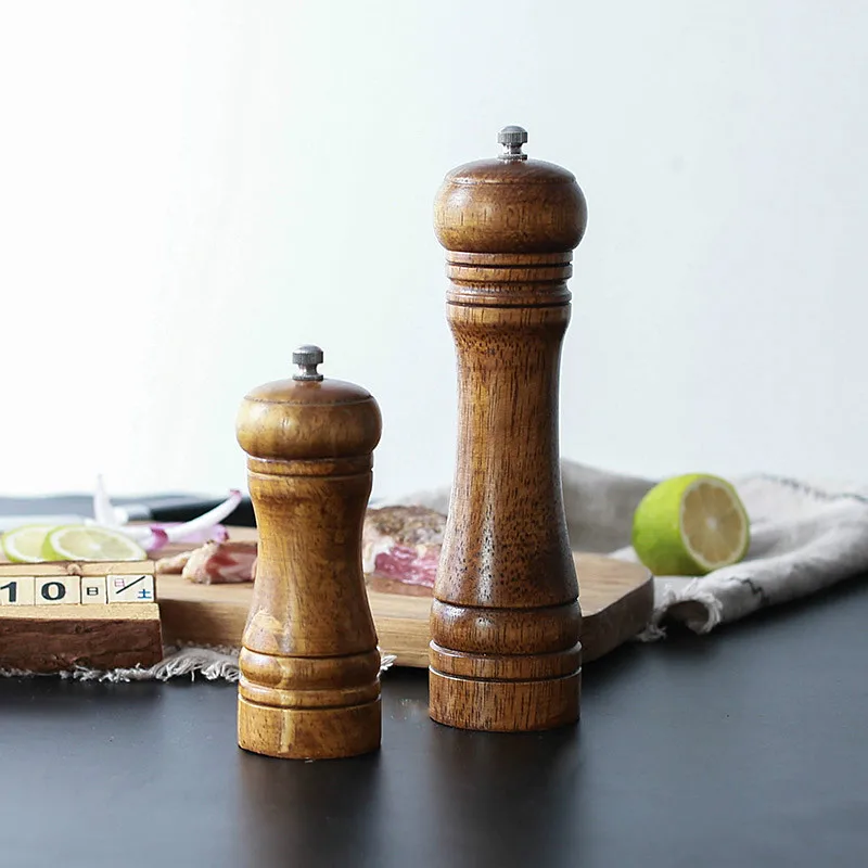 1pc Oak Wood Spice Salt Mill Grinder Ceramic grinding core Pepper Set Cooking Handheld Seasoning BBQ Tools | Дом и сад