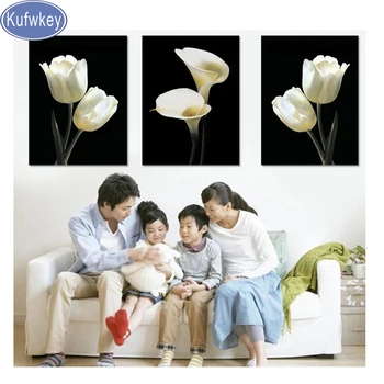 

New Arrival 5d diy Diamond Painting triptych white lily flower Embroidery sale Handmade 3d Picture mosaic drill home Decoration