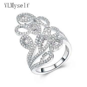 

Very beautiful big flower ring with AAA cubic Zirconia crystal large luxury jewelry women party rings
